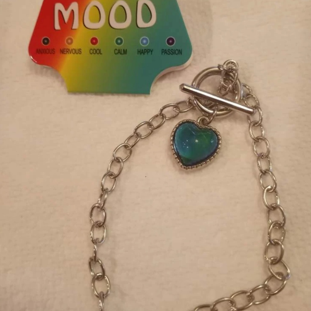 New Y2K Sterling Silver Temperature Heart Charm Mood OT Buckle Chain Bracelet - Picture 6 of 13